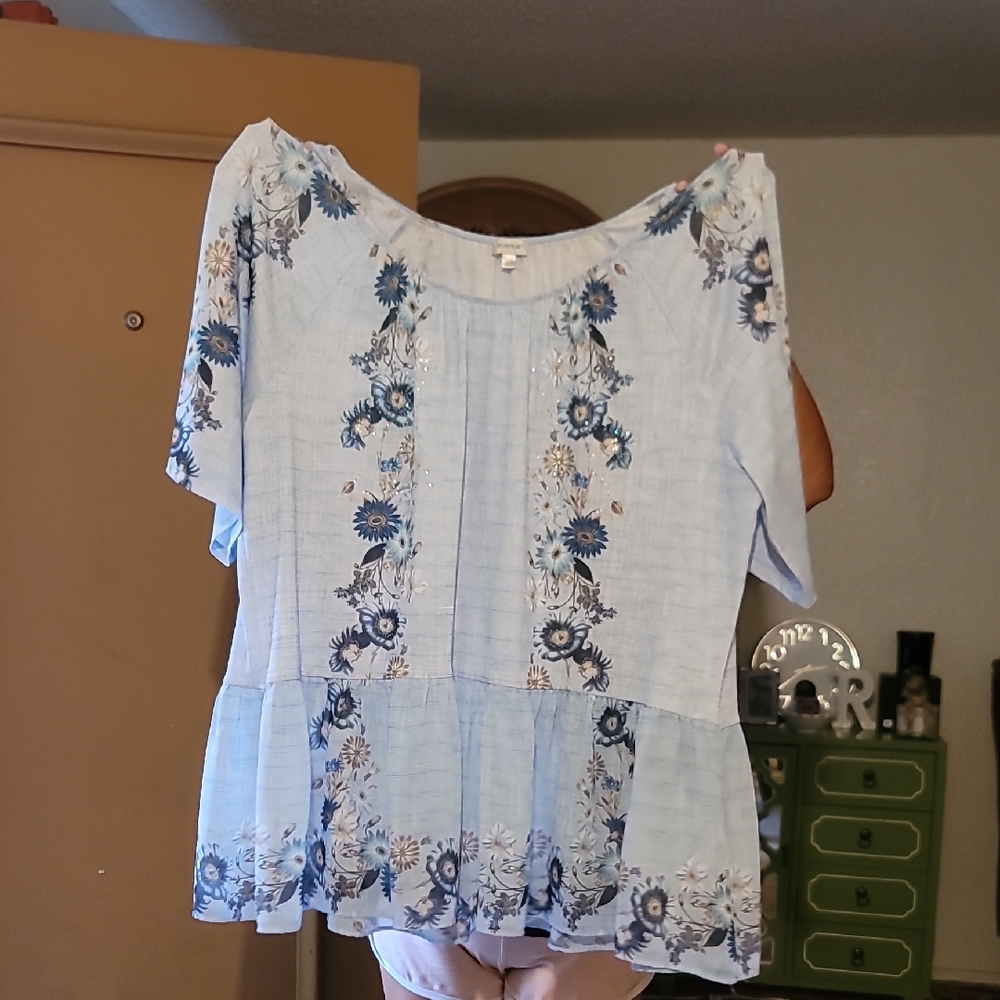 Floral Blue Sparkly Women's Top